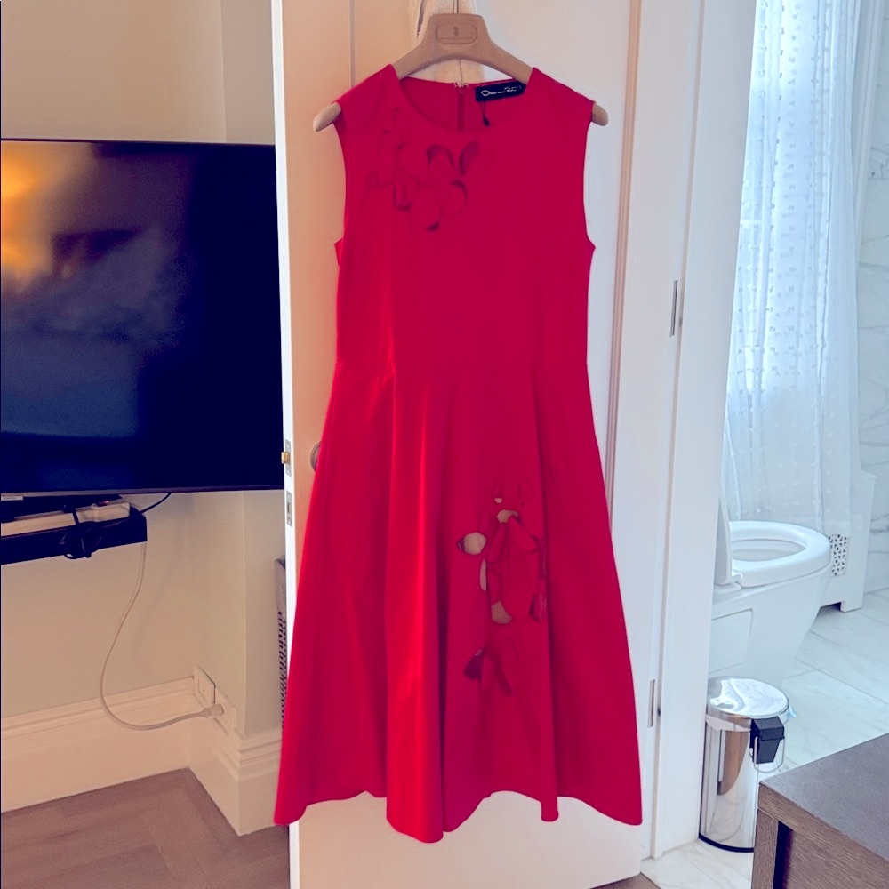 Oscar de la Renta Red Floral Midi Dress